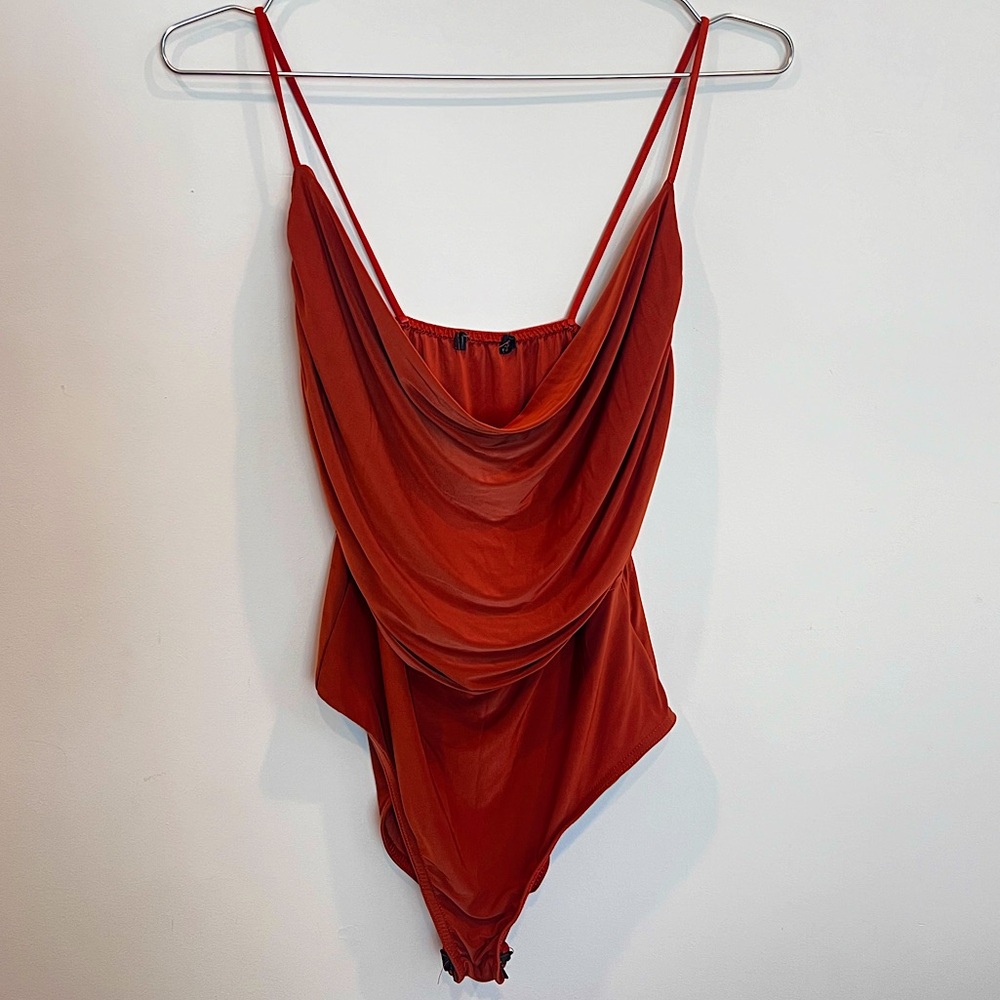 Slinky Cowl Neck Ruched Bodysuit
